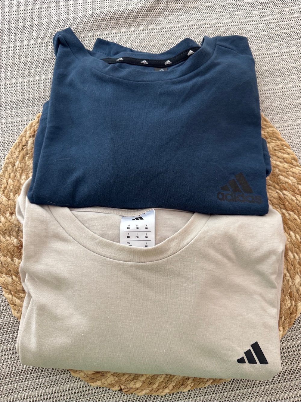 adidas Men’s Crewneck Tops in Navy and Beige